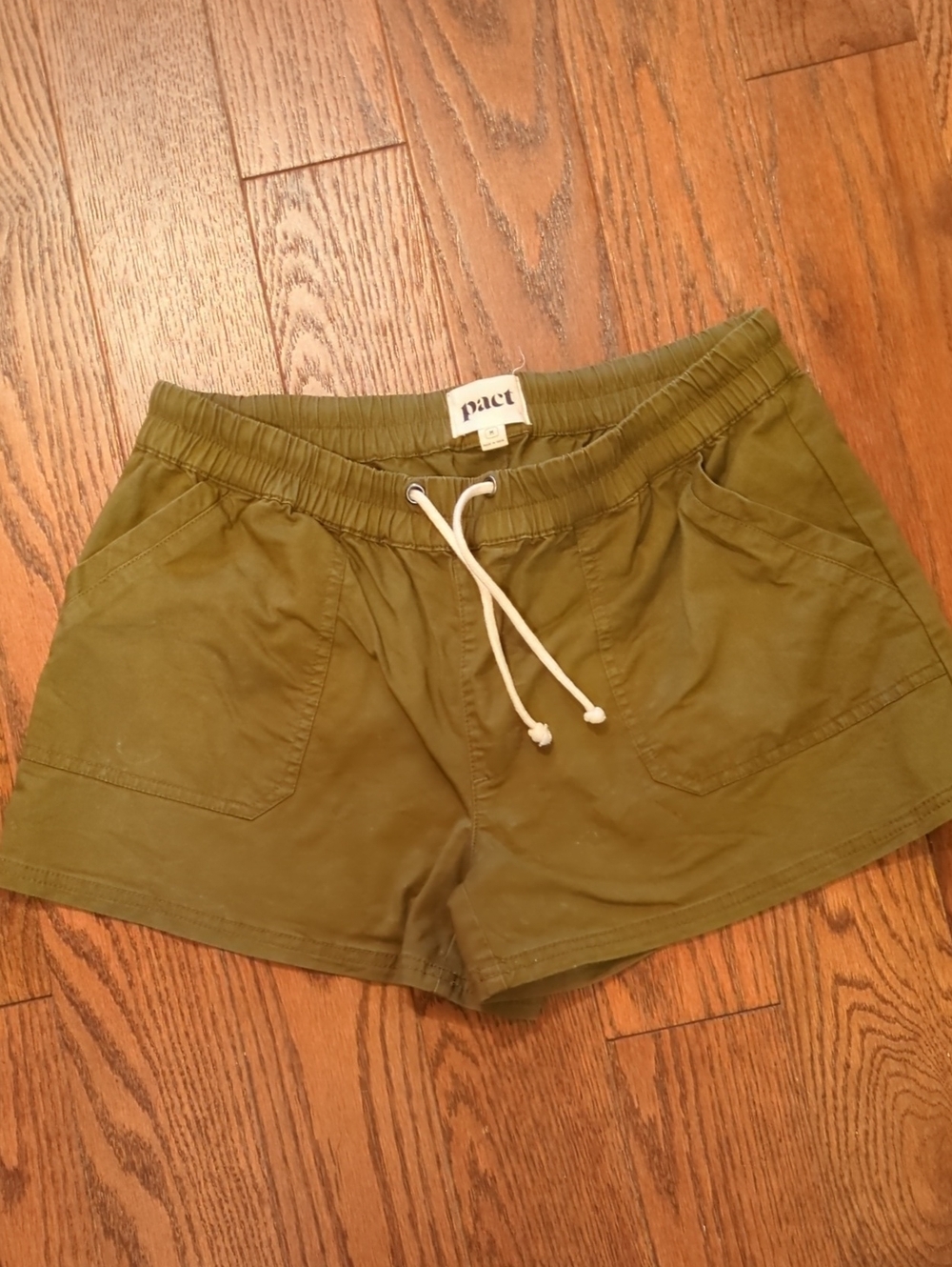 Pact Olive Drawstring Organic Cotton Shorts